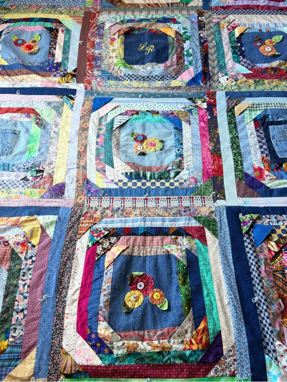 Denim  Quilt Boho Patchwork 60x80 Folk Art Dorm Decor - Picture 15 of 15